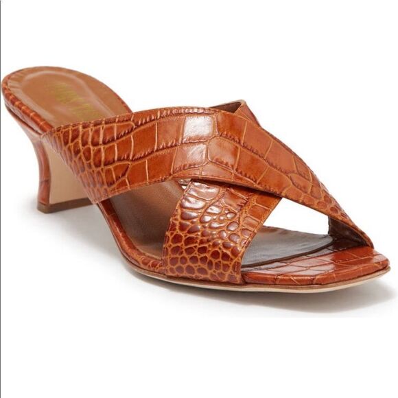 Paris Texas  leather croc embossed crisscross sandal’s size 7 - Picture 1 of 12